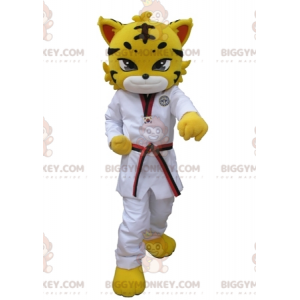 BIGGYMONKEY™ gele luipaard tijger mascotte kostuum gekleed in