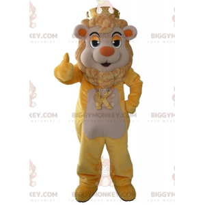 BIGGYMONKEY™ maskotdräkt av gult och beige lejon med en krona