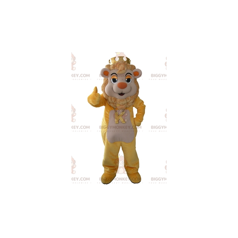 BIGGYMONKEY™ Costume da mascotte di leone giallo e beige con