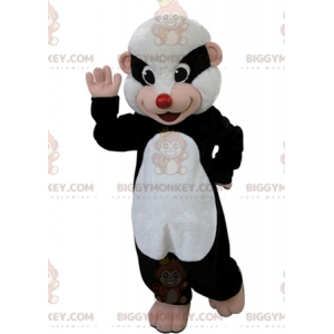 Costume de mascotte BIGGYMONKEY™ de putois noir et blanc.