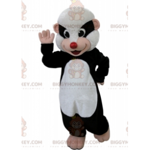 Costume de mascotte BIGGYMONKEY™ de putois noir et blanc.