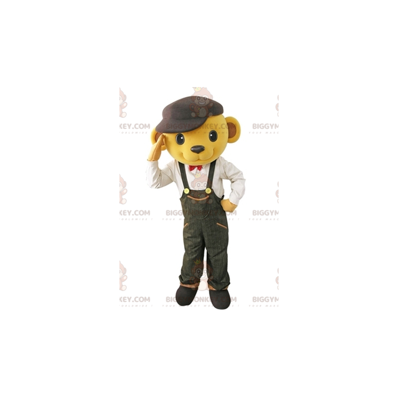 Kostým maskota žlutého medvěda BIGGYMONKEY™ v montérkách s