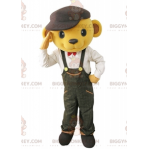 BIGGYMONKEY™ Yellow Bear Mascot Costume Dressed In Overalls