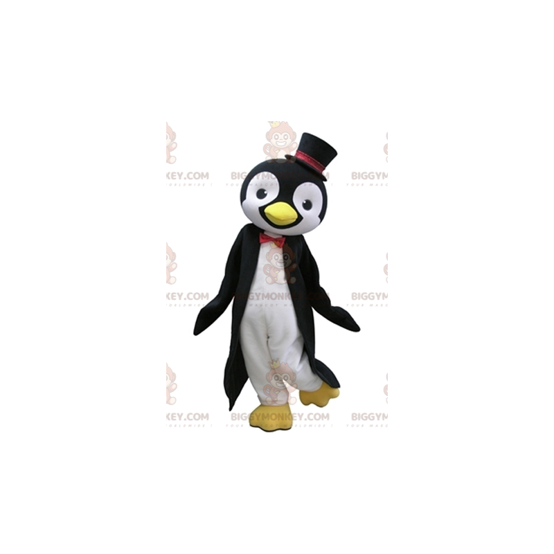 Černobílý kostým tučňáka BIGGYMONKEY™ maskota s cylindrem –