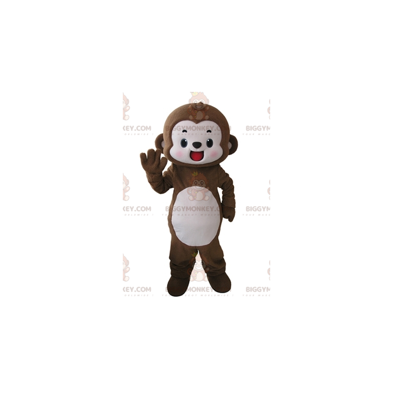 Very Smiling Brown and White Monkey BIGGYMONKEY™ Mascot Costume