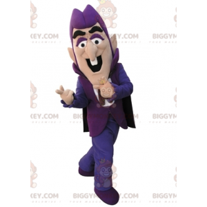 Purppura mies BIGGYMONKEY™ maskottiasu purppuraan pukeutunut -