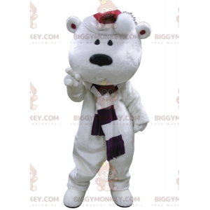 BIGGYMONKEY™ mascottekostuum grote witte teddybeer met sjaal en