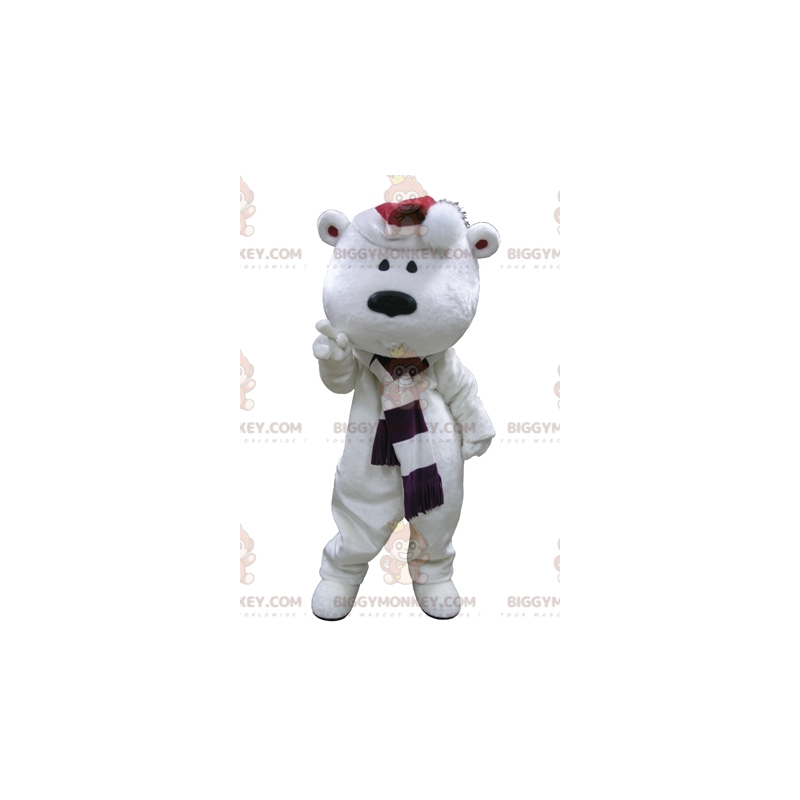 BIGGYMONKEY™ mascottekostuum grote witte teddybeer met sjaal en