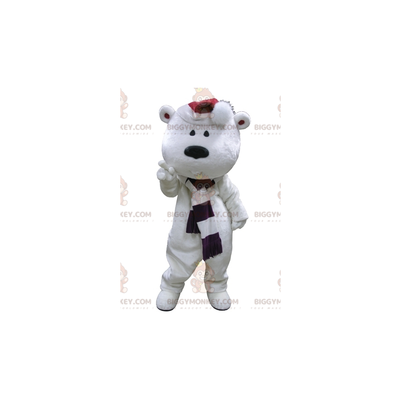 Kostium maskotki dużego białego misia BIGGYMONKEY™ z szalikiem