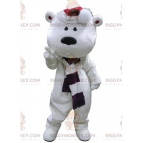 BIGGYMONKEY™ Big White Teddy Bear Mascot Costume with Scarf and