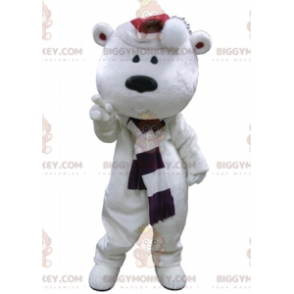 BIGGYMONKEY™ mascottekostuum grote witte teddybeer met sjaal en