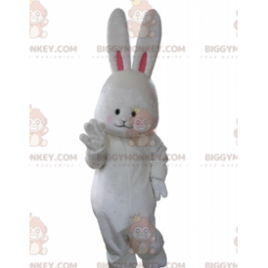 BIGGYMONKEY™ maskottiasu Pehmeä ja söpö valkoinen kani isoilla