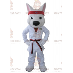 BIGGYMONKEY™ White Wolf Mascot Costume Dressed in Kimono –