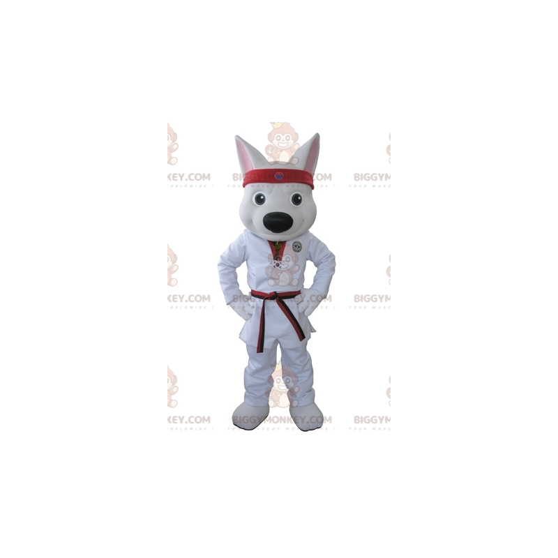 Costume de mascotte BIGGYMONKEY™ de loup blanc habillé d'un
