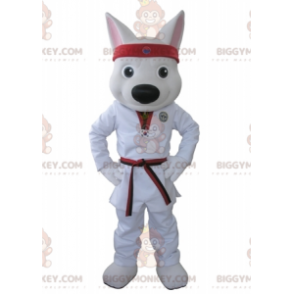 BIGGYMONKEY™ White Wolf Mascot Costume Dressed in Kimono -