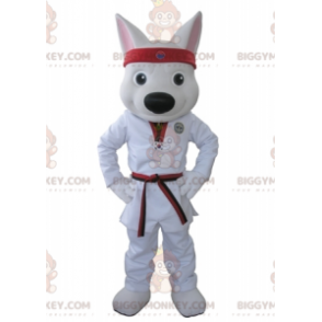 BIGGYMONKEY™ White Wolf Mascot-kostume klædt i Kimono -