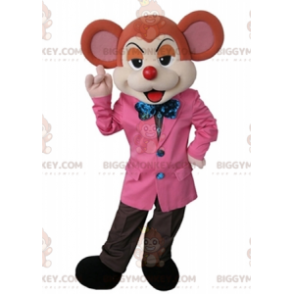 Kostým oranžovo-béžová myš BIGGYMONKEY™ maskot oblečený ve
