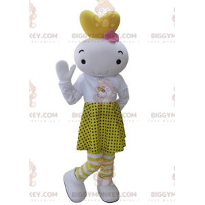 Traje de mascote BIGGYMONKEY™ boneco de neve branco e amarelo