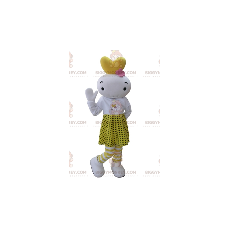 BIGGYMONKEY™ Mascot Costume White and Yellow Snowman Dressed in