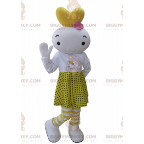 BIGGYMONKEY™ Mascot Costume White and Yellow Snowman Dressed in