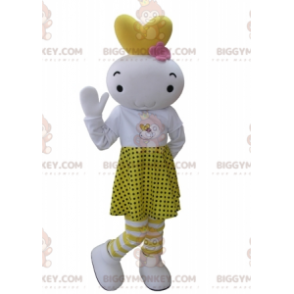 BIGGYMONKEY™ Mascottekostuum Witte en gele sneeuwpop gekleed in
