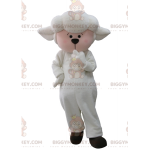 Costume mascotte BIGGYMONKEY™ pecora agnello bianco e rosa -