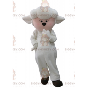 Traje de mascote de ovelha branca e rosa BIGGYMONKEY™ –