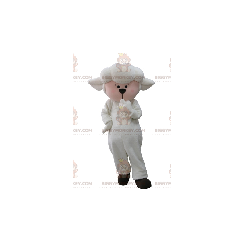 Costume mascotte BIGGYMONKEY™ pecora agnello bianco e rosa -