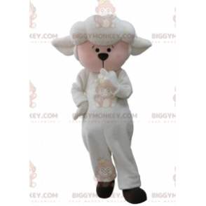 Costume mascotte BIGGYMONKEY™ pecora agnello bianco e rosa -