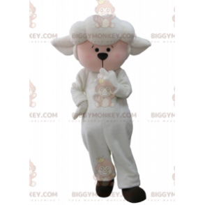 Valkoinen ja vaaleanpunainen lampaan BIGGYMONKEY™ maskottiasu -