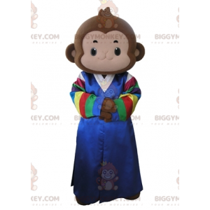 Κοστούμι μασκότ BIGGYMONKEY™ Brown Monkey με πολύχρωμο φόρεμα -
