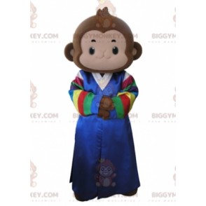 Brown Monkey BIGGYMONKEY™ Mascot Costume Wearing Multicolor