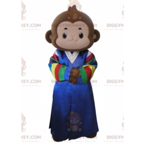 Bruine BIGGYMONKEY™-mascottekostuum met aap in een veelkleurige
