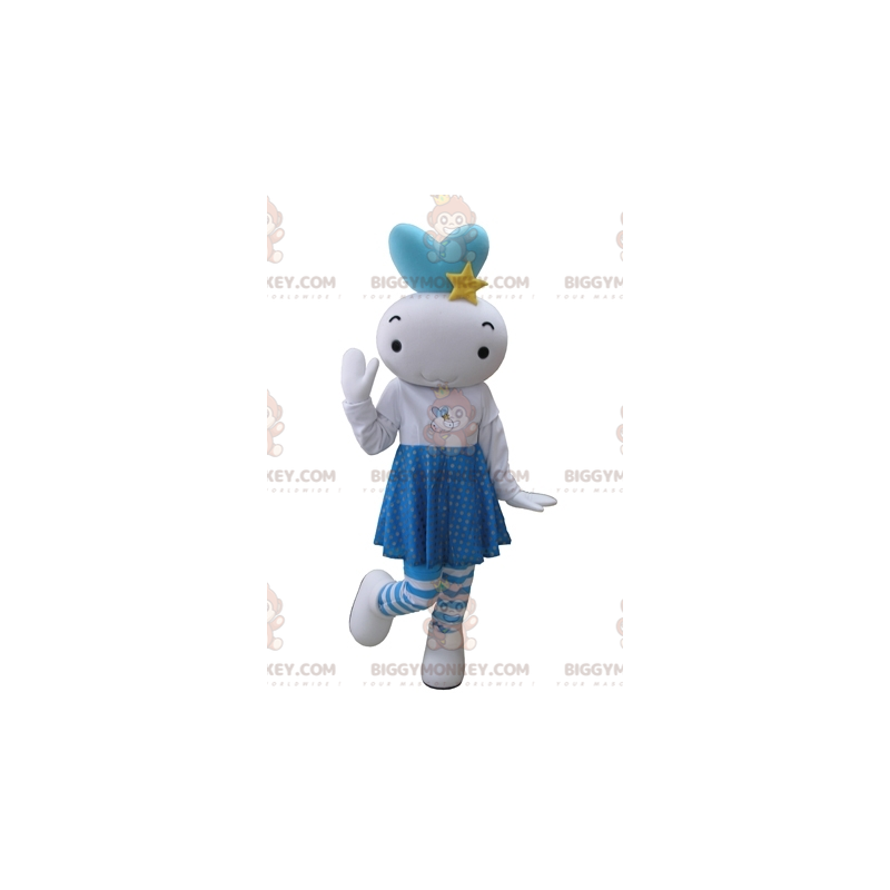 Kostým obří panenky BIGGYMONKEY™ v bílém a modrém maskotu