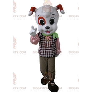 Witte en oranje hond BIGGYMONKEY™ mascottekostuum, slim