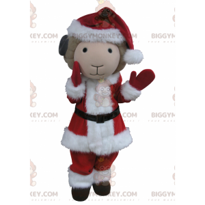 BIGGYMONKEY™ Mascot Costume Beige And Black Goat In Santa