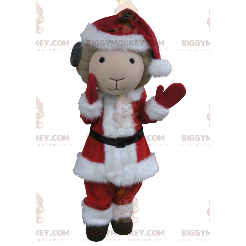 BIGGYMONKEY™ Mascot Costume Beige And Black Goat In Santa