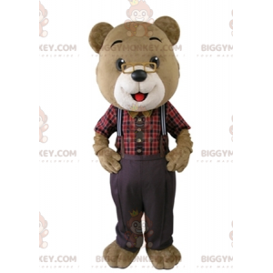 Beige en witte teddybeer BIGGYMONKEY™ mascottekostuum met bril