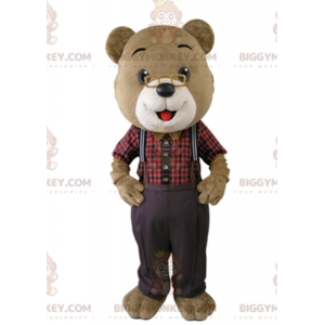 Beige og hvid bamse BIGGYMONKEY™ maskotkostume med briller -