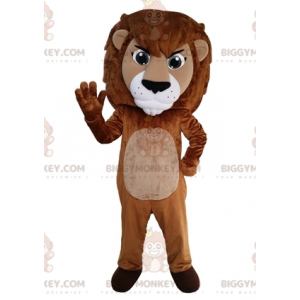 Costume de mascotte BIGGYMONKEY™ de lion marron et blanc géant.