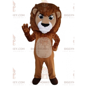 Jättebrunt och vitt lejon BIGGYMONKEY™ maskotdräkt. Feline