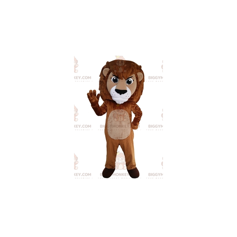 Giant brown and white lion BIGGYMONKEY™ mascot costume. Feline