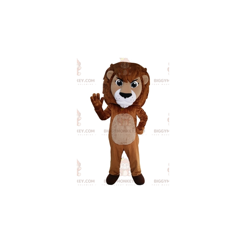 Kostým maskota obřího hnědobílého lva BIGGYMONKEY™. Kočičí