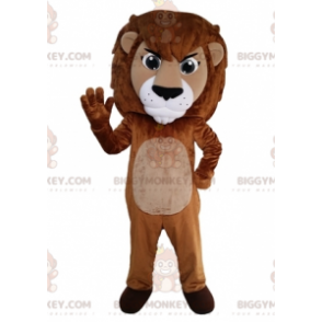 Costume de mascotte BIGGYMONKEY™ de lion marron et blanc géant.
