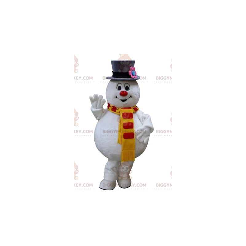 Grappig mollige witte sneeuwpop BIGGYMONKEY™ mascottekostuum -