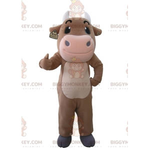 Costume della mascotte della mucca gigante marrone e rosa