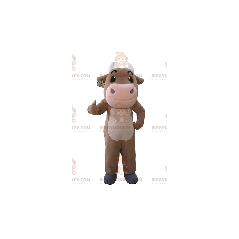 Kostium maskotka olbrzymia brązowo-różowa krowa BIGGYMONKEY™ -