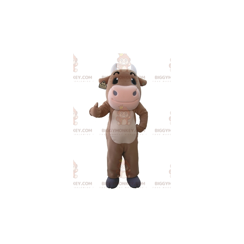 Traje de mascote gigante de vaca marrom e rosa BIGGYMONKEY™ –