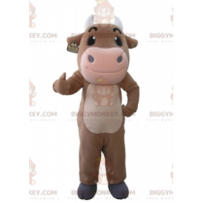 Costume de mascotte BIGGYMONKEY™ de vache marron et rose géante