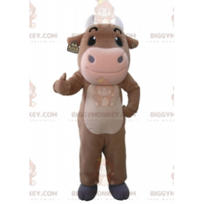 Kostium maskotka olbrzymia brązowo-różowa krowa BIGGYMONKEY™ -